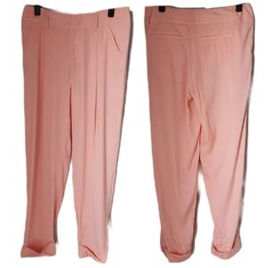 Alice & Olivia PINK Silk Cuffed Hem Ankle Pants Trousers Business Casual Girly